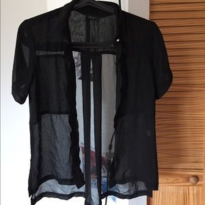 Topshop Sheer Black Short Sleeve Button Down XS 2